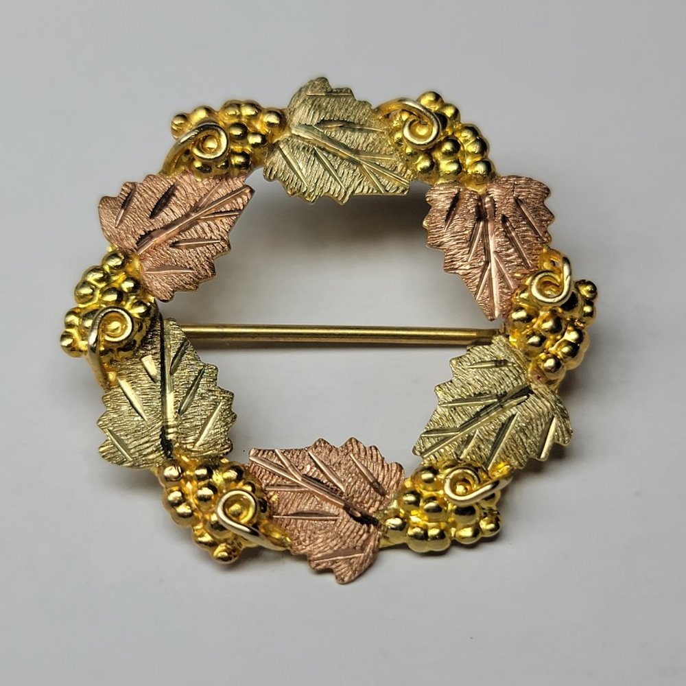 Black Hills Gold 10K Solid Tri-color Gold Leaf Brooch